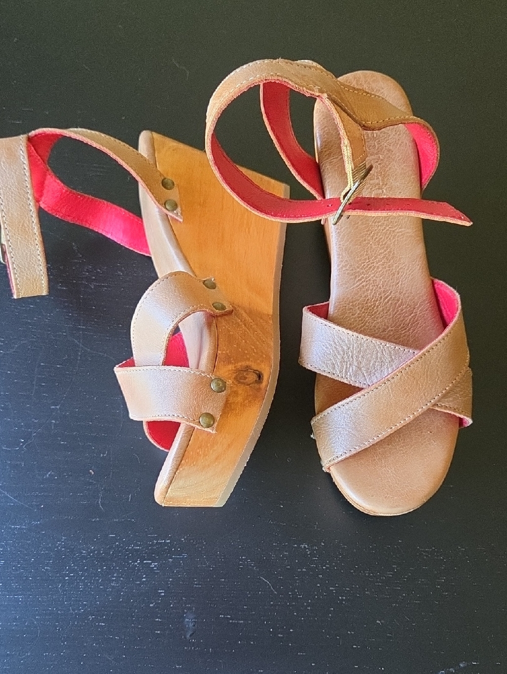 Bed Stu Tan Platform Sandals with Pink Lining